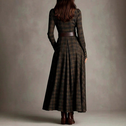 Belted Plaid Maxi Shirt Dress