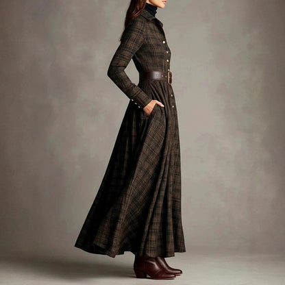Belted Plaid Maxi Shirt Dress