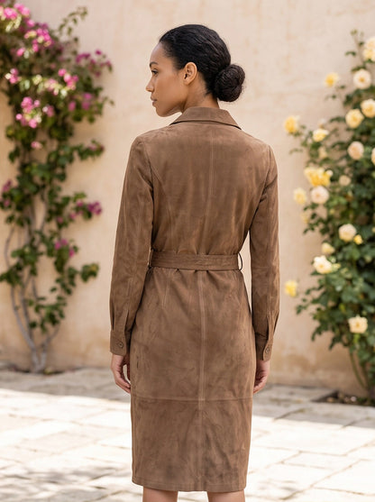 Belted Suede Shirt Dress