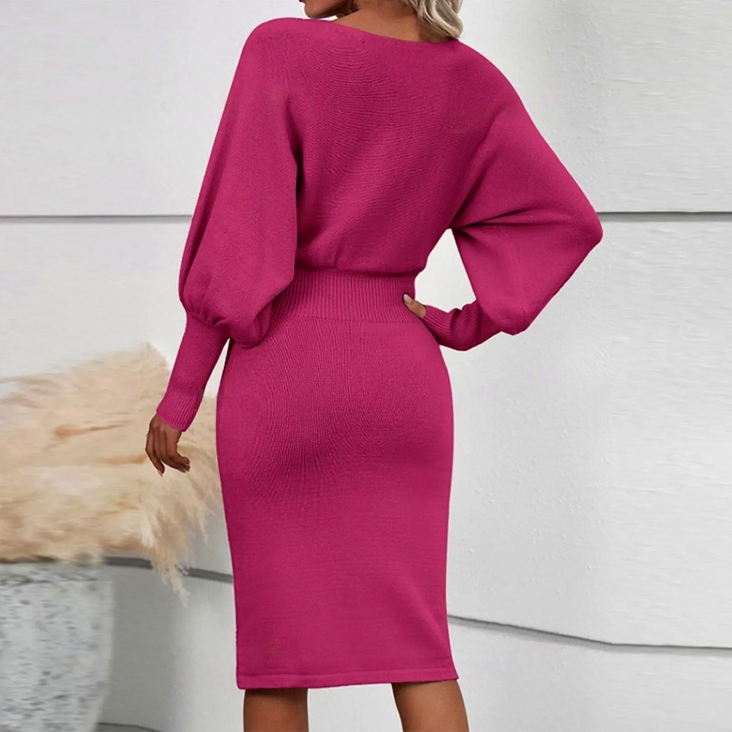 Bishop Sleeve Fitted Midi Dress