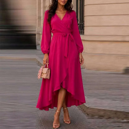 Bishop Sleeve Tie Waist Wrap Maxi Dress