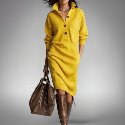 Button Front Knit Midi Sweater Dress