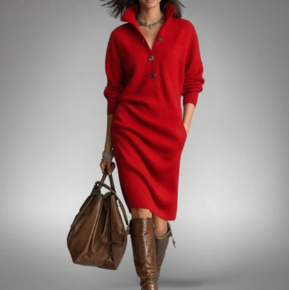 Button Front Knit Midi Sweater Dress