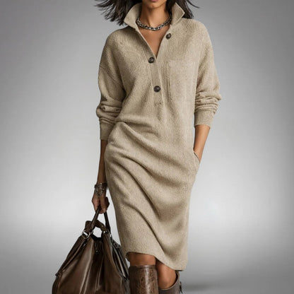 Button Front Knit Midi Sweater Dress