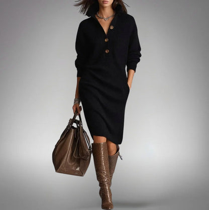 Button Front Knit Midi Sweater Dress