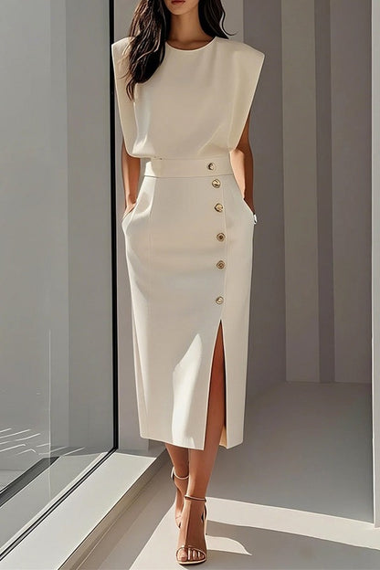 Button Front Midi Skirt Set