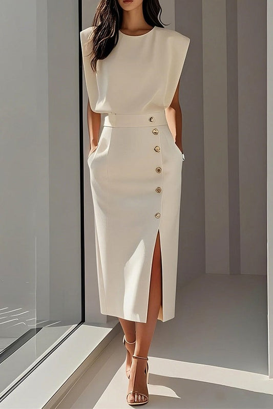 Button Front Midi Skirt Set