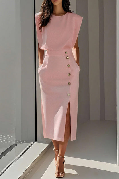 Button Front Midi Skirt Set