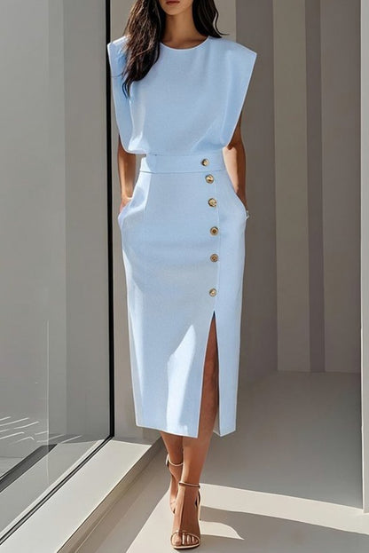 Button Front Midi Skirt Set