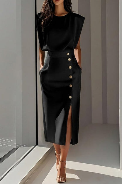 Button Front Midi Skirt Set