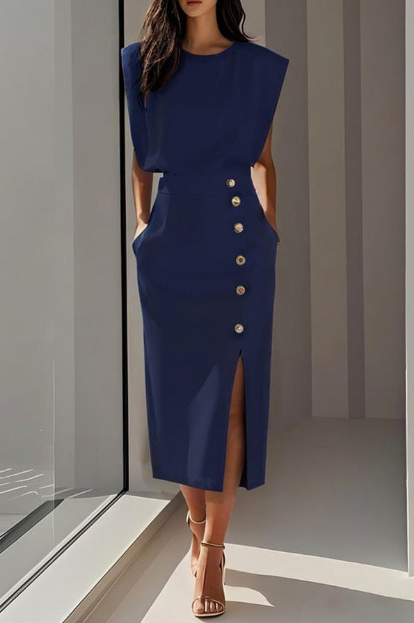 Button Front Midi Skirt Set