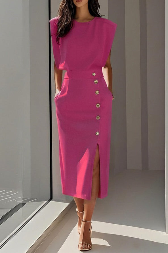 Button Front Midi Skirt Set