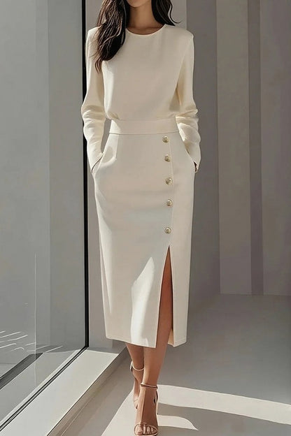 Button Front Slit Midi Skirt