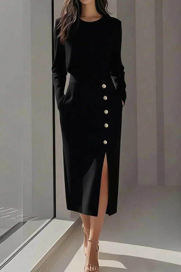Button Front Slit Midi Skirt