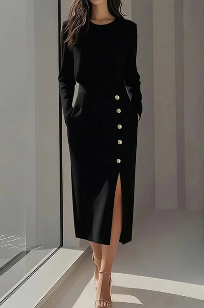 Button Front Slit Midi Skirt