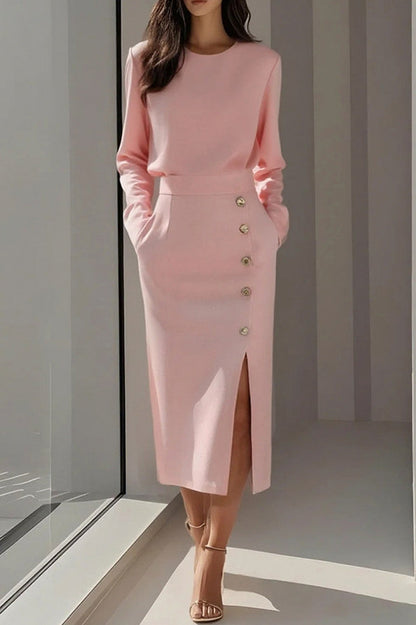 Button Front Slit Midi Skirt