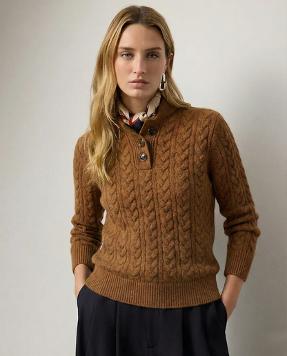 Cable Knit Button Neck Sweater