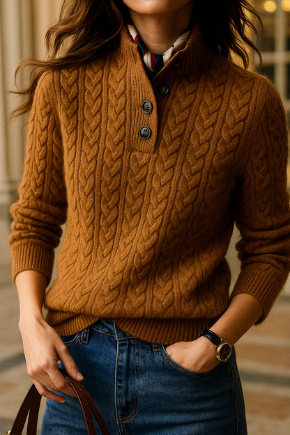 Cable Knit Button Neck Sweater