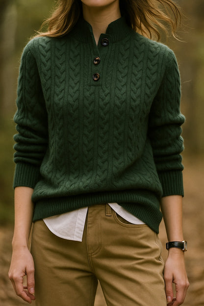 Cable Knit Button Neck Sweater