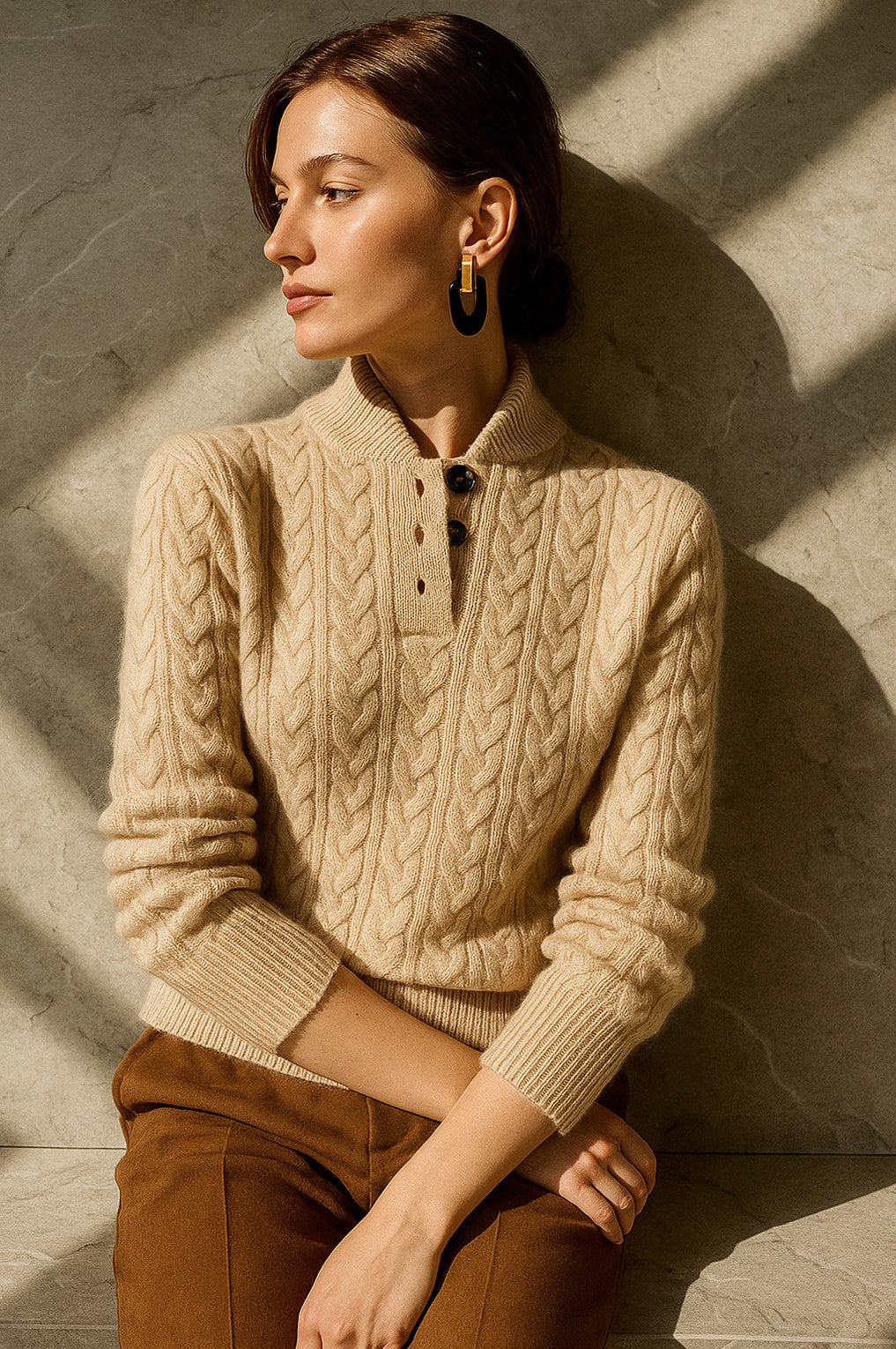 Cable Knit Button Neck Sweater