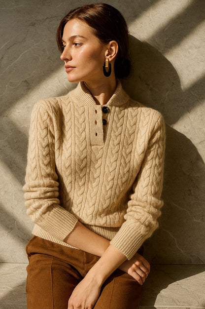 Cable Knit Button Neck Sweater