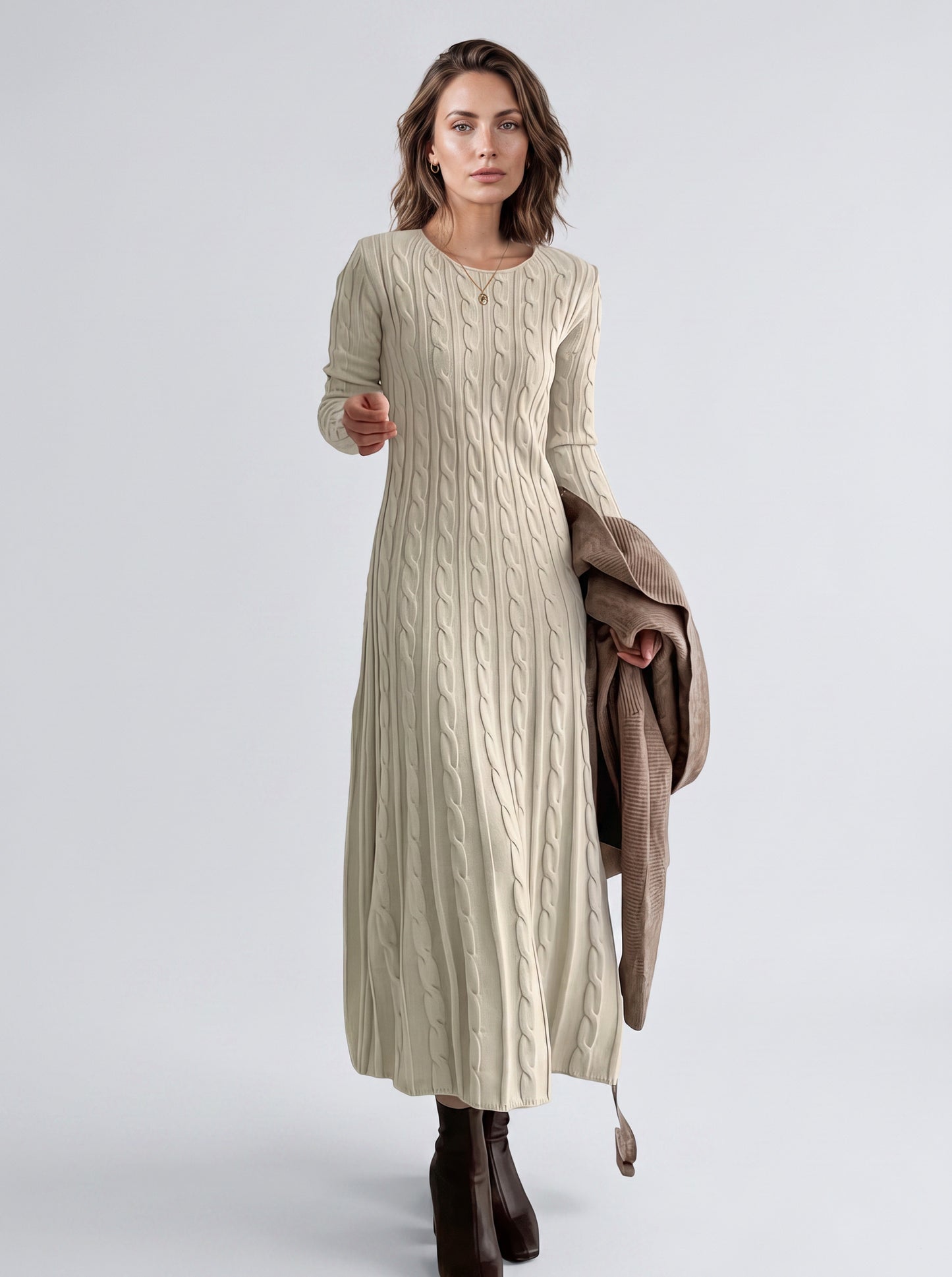 Cable Knit Long Sleeve Maxi Dress