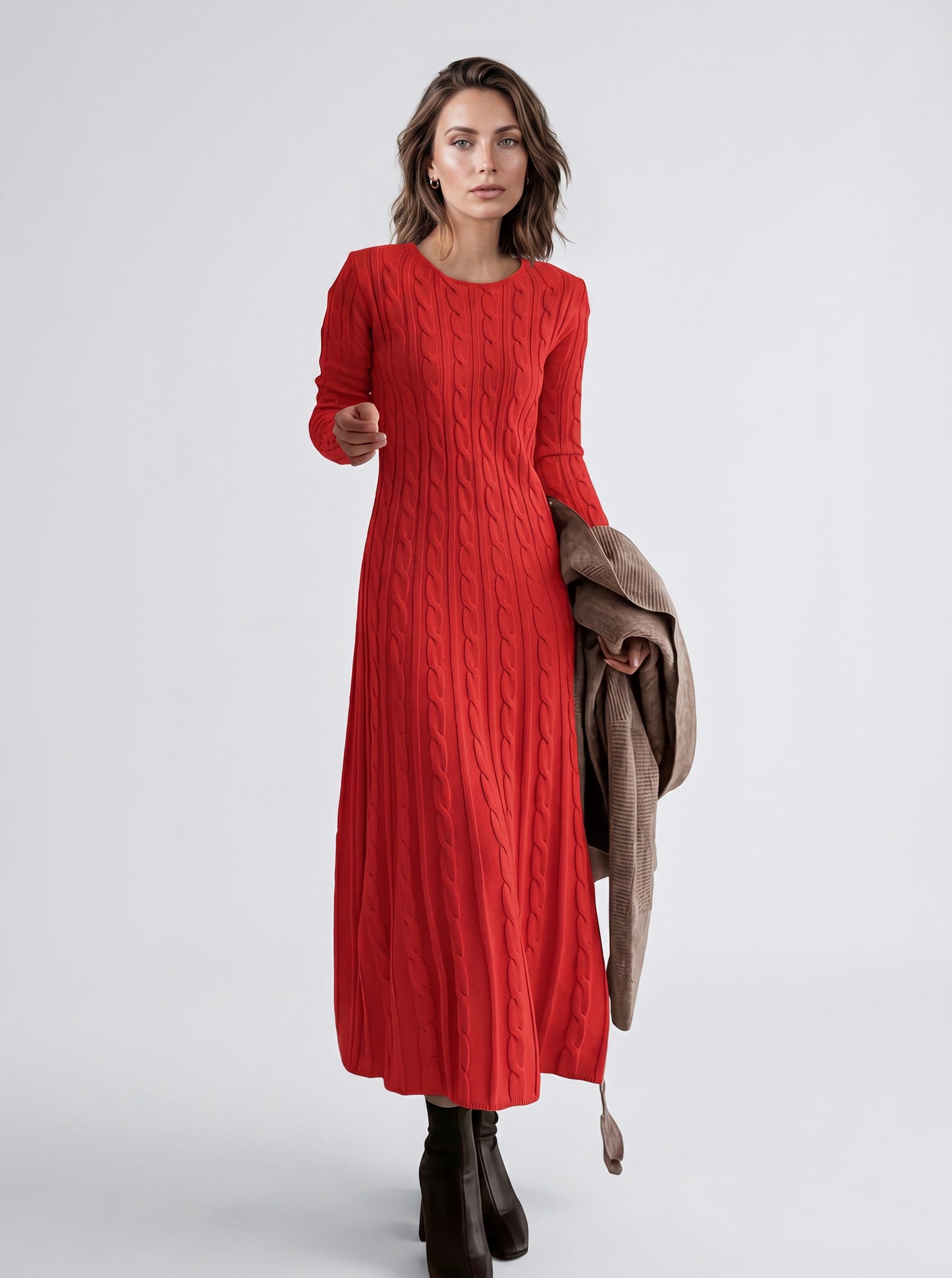 Cable Knit Long Sleeve Maxi Dress