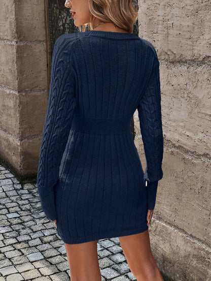 Cable Knit Long Sleeve Mini Sweater Dress