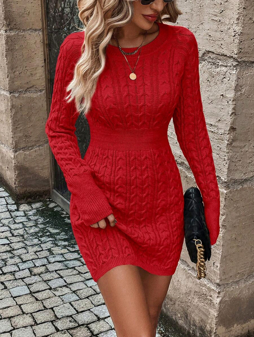 Cable Knit Long Sleeve Mini Sweater Dress