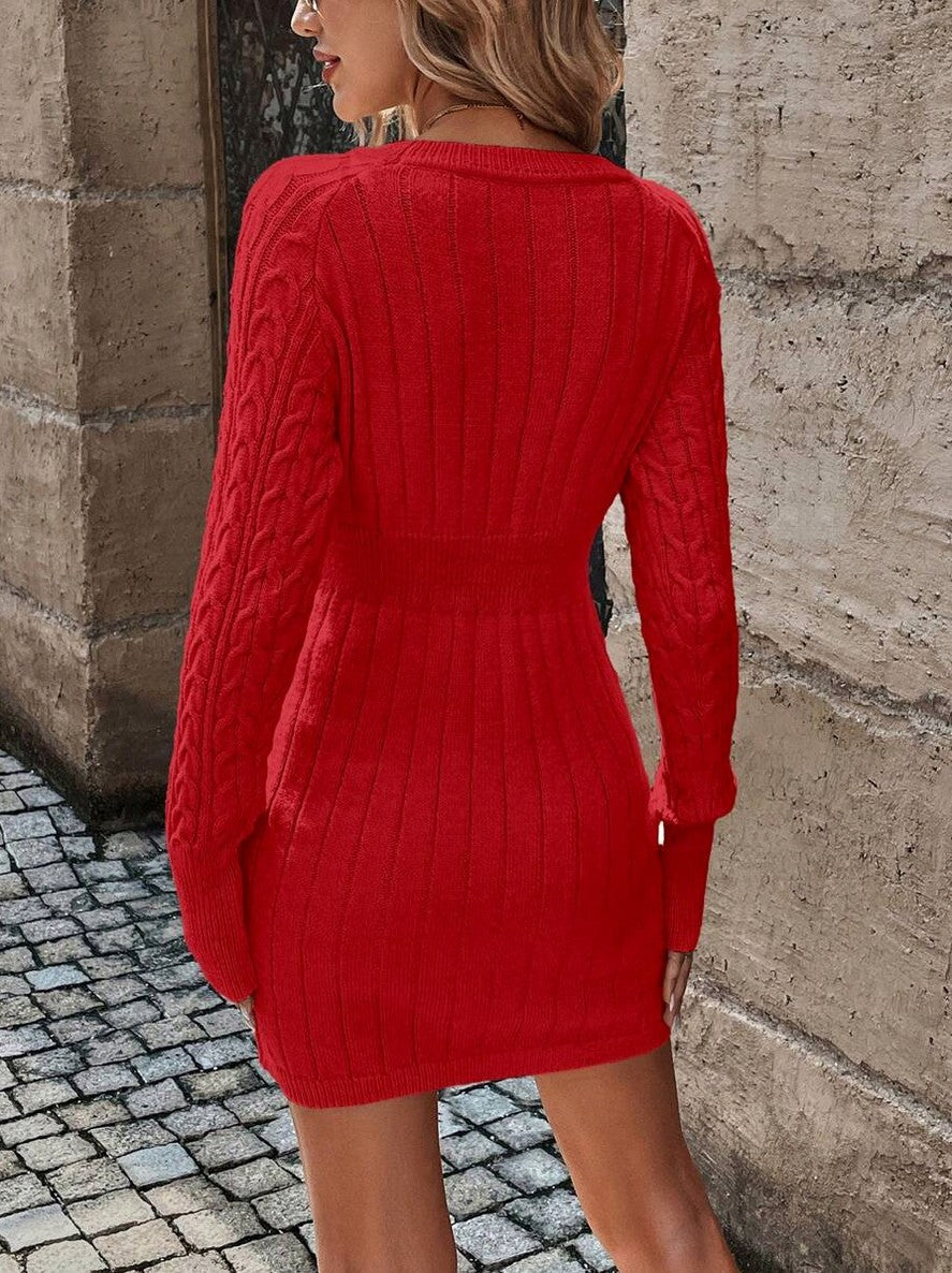 Cable Knit Long Sleeve Mini Sweater Dress