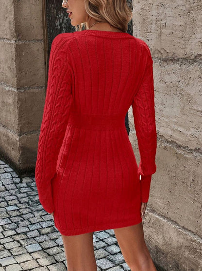 Cable Knit Long Sleeve Mini Sweater Dress