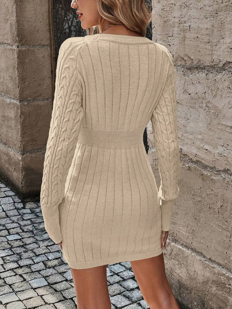 Cable Knit Long Sleeve Mini Sweater Dress