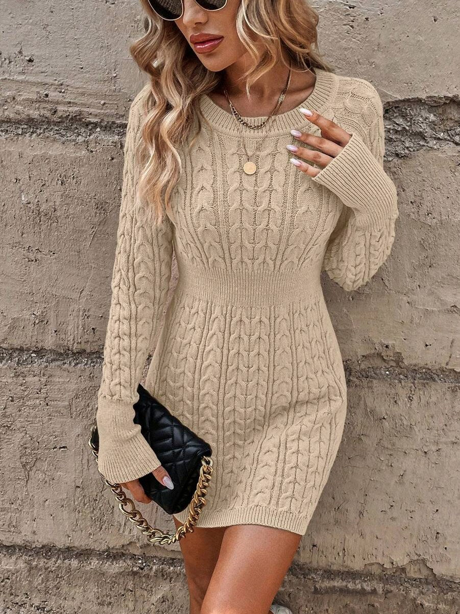 Cable Knit Long Sleeve Mini Sweater Dress