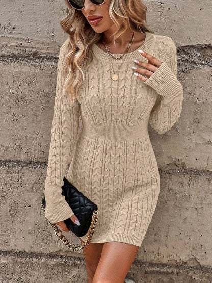 Cable Knit Long Sleeve Mini Sweater Dress