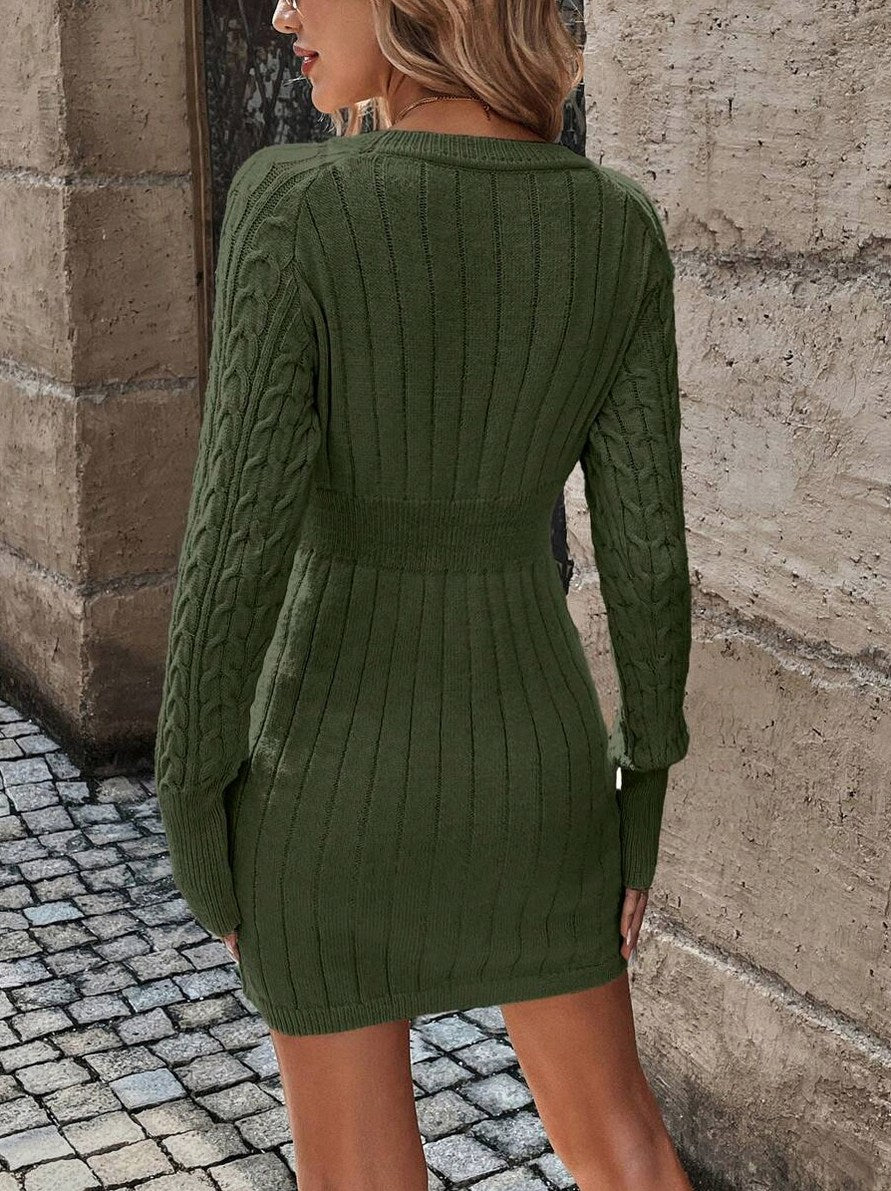 Cable Knit Long Sleeve Mini Sweater Dress