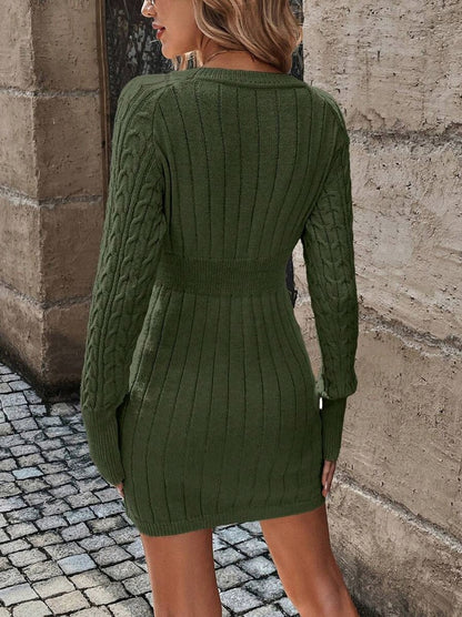 Cable Knit Long Sleeve Mini Sweater Dress