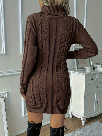 Cable Knit Turtleneck Sweater Dress