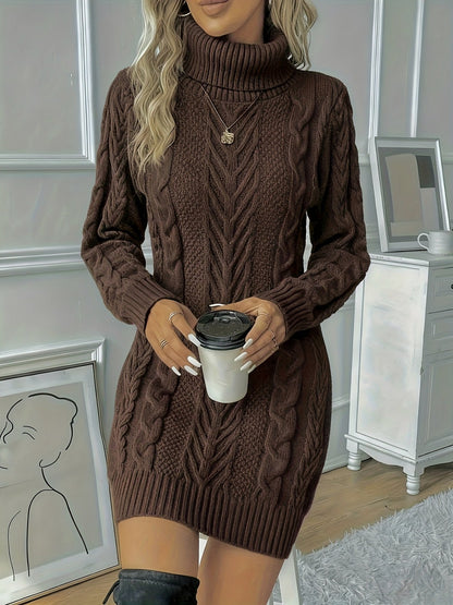 Cable Knit Turtleneck Sweater Dress
