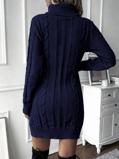 Cable Knit Turtleneck Sweater Dress
