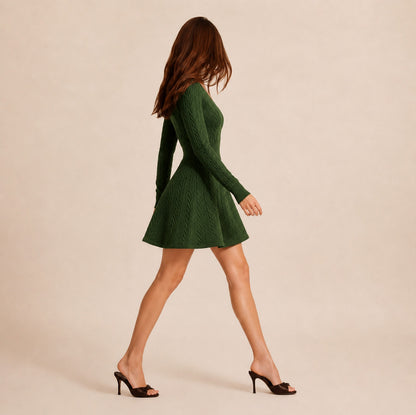 Cable Knit V Neck Sweater Dress