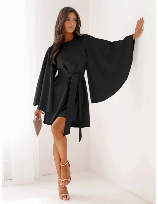 Cape Sleeve Tie Waist Mini Dress