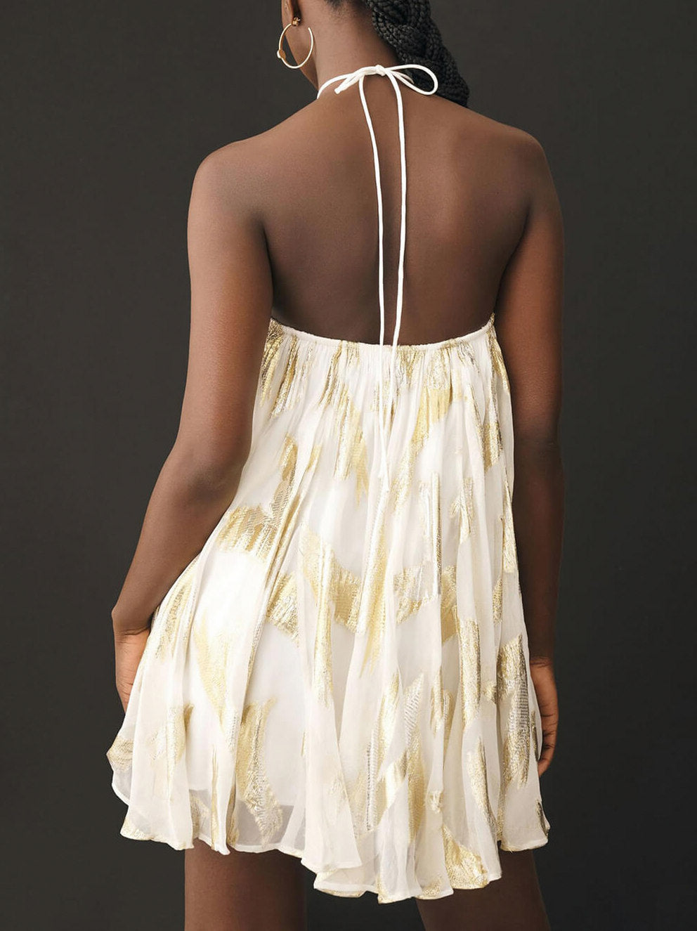 Metallic Chiffon Halter Babydoll Mini Dress