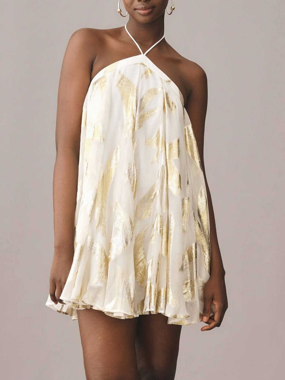 Metallic Chiffon Halter Babydoll Mini Dress