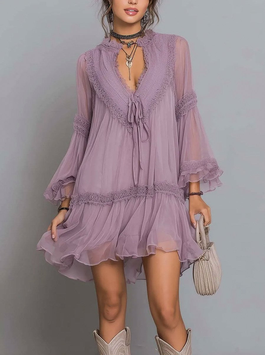 Chiffon Bell Sleeve Mini Dress