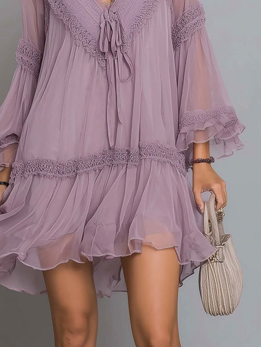 Chiffon Bell Sleeve Mini Dress