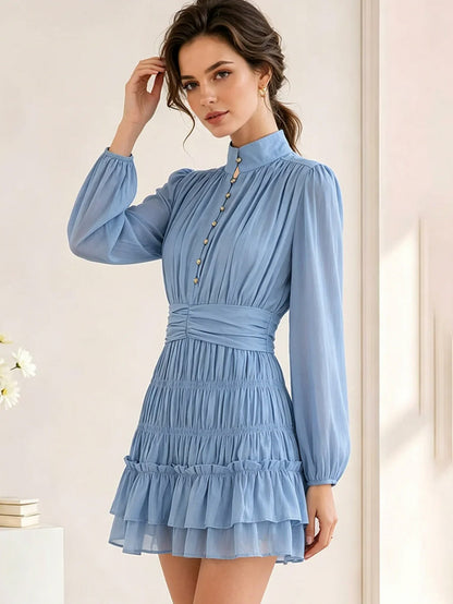 Chiffon Button Front Mini Dress