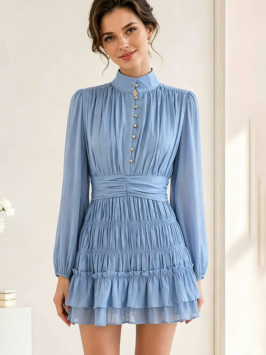 Chiffon Button Front Mini Dress