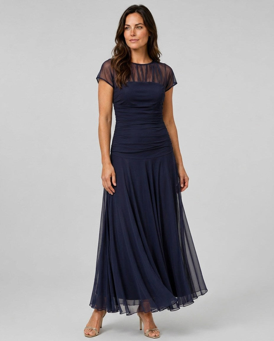 Chiffon Cap Sleeve Maxi Dress