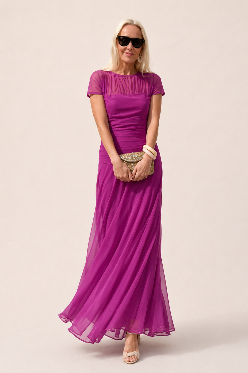 Chiffon Cap Sleeve Maxi Dress