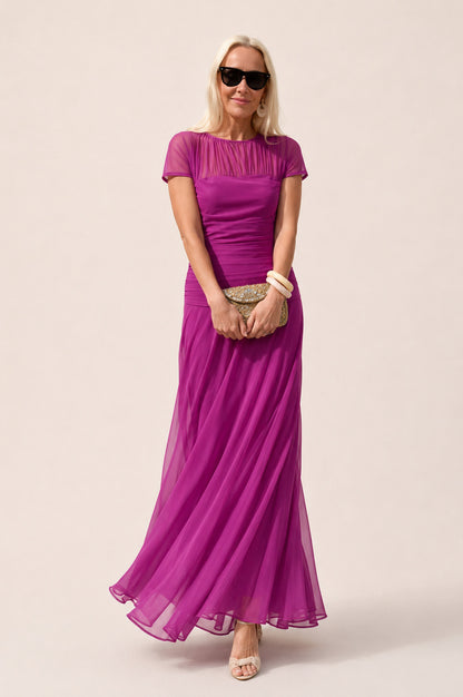 Chiffon Cap Sleeve Maxi Dress